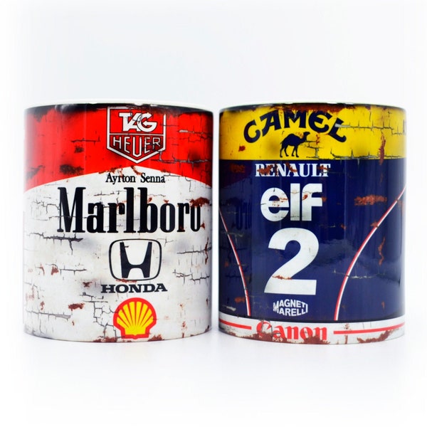 Set of 2: Ayrton Senna & Alain Prost F1 Mugs / Formula One Legends / MCL / Ren / Classic Racing Cars / Champions / Gifts / By Legacy Legends