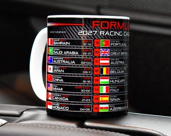 Formula 2027 Racing Calendar Mug - Red Edition - Formula One Inspired Gifts for F1 Fans