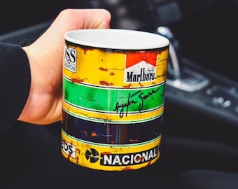 Vintage Ayrton Senna Helmet Mug - Formula Legend - Classic Racing Car - Grand Prix - MCL - Gift ideas - memorabilia - Coffee Tea Cup - Retro