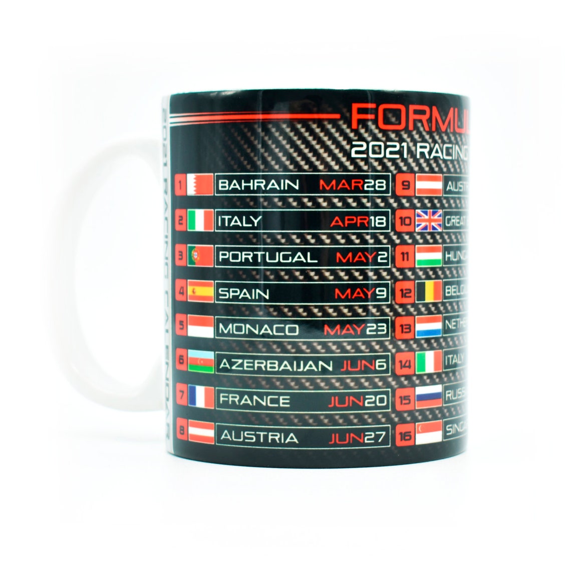 Formula One 2021 Season Racing Calendar Mug Carbon Fiber | Etsy