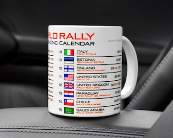 World Rally 2027 Racing Calendar Mug - White Ceramic Coffee Cup - Motorsport Gifts for WRC Fans