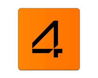 May include: Orange square with the number 4 in black.