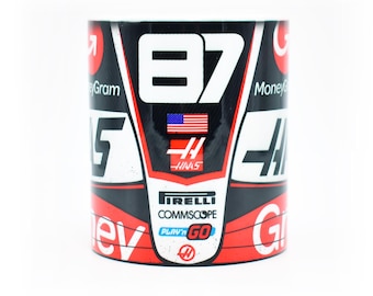 Bearman #87 2025 Mug - Formula Racing Car - Coffee Tea Cup - Esteban - Oliver - Gift Idea for him her - Fun - Fan - Red - Carbon Fiber - One