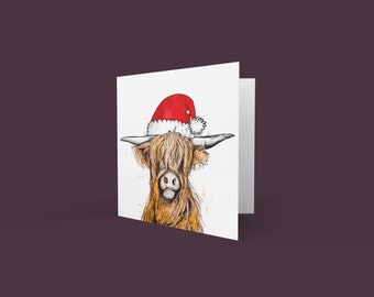 Cartolina di Natale - Babbo Natale mucca delle Highland