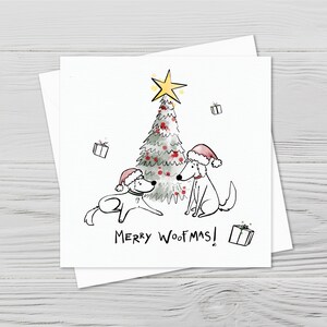 Carte de Noël pour amoureux des chiens, joyeux woof-mas, adorable carte carrée, illustrée avec amour, cartes de voeux pour les amoureux des animaux de compagnie