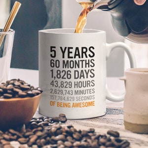 5th Birthday Gift 5 Five Years Old, All Measures of Being Awesome! Anniversary Mug For Young Kids, Son Daughter, Boy or Girl - From Mom Dad!
