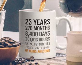 23rd Birthday Gift 23 Twenty Three Years Old, Months, Days, Hours, Minutes, Seconds of Being Awesome! Anniversary Bday Mug For Young Adults