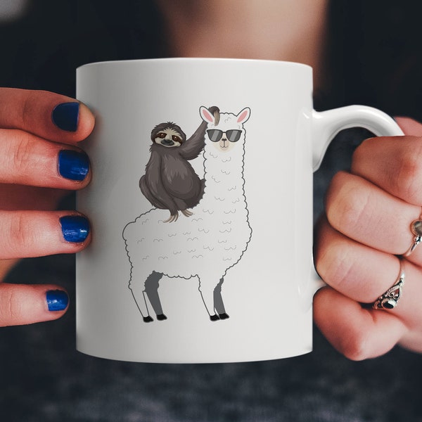 Sloth Riding Llama Gift Mug | Or a Fun Alpaca! For Animal Lovers with an Hilarious Sense of Humor - No Drama, Be Your Awkward Self!