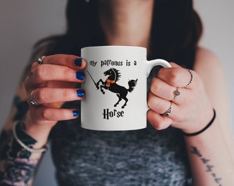 My Patronus is a Horse Mug | Potter Gift, For Wizards & Witches Who Love Magic School | With a Red and Gold Scarf a Wand and Scar!