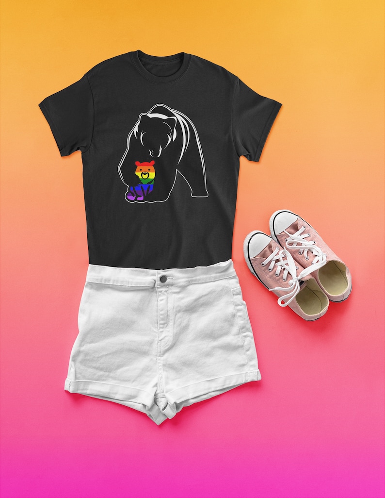 LGBT Mom Mama Bear Shirt Mothers Gay Pride Rainbow Flag Gift Show Your Son or Daughter You Love and Support Them Equality, Awareness image 2