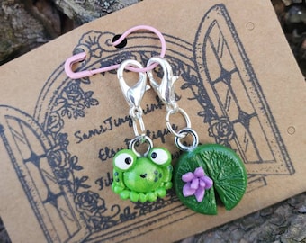 Waterlily frog progress keeper set knit crochet fiber arts jewelry