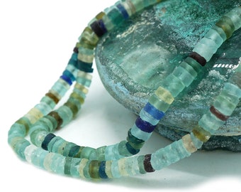 Afghani Ancient Roman Glass Heishi Beads (5mm) 15.5" Full Strand Recycled Roman Glass Tube Beads from Afghanistan - Wholesale (891P750)