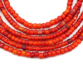 Tonaal rood Venetiaans vintage wit hart Ghana glaskralen (4-6 mm) 1 streng - antieke Afrikaanse handelskralen Cornaline (1301P110) Wit hart