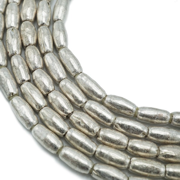 Oval Silver Handmade Ethiopian Beads (6.5mm) Recycled Metal Hand-forged African Rice Beads Upcycled Tribal Trade Beads (1066P104) Metal