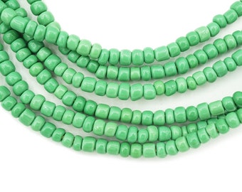 3 Strands Small Pistachio Green Nigerian Round Goomba Beads (4mm) Glass Seed Beads Antique Old African Beads - Porcelain (1391P103) Green