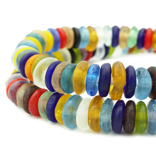 African Recycled Glass Donut Beads from Ghana (12-13mm) Mixed Rainbow Medley - Fair Trade African Krobo Tribal Beads (1347P116) Rustic