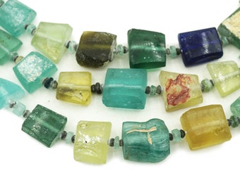 Afghani Ancient Roman Glass Faceted Beads (7-14mm) Recycled Roman Glass Tube Beads from Afghanistan Wholesale (2214F579) 15.5" Full Strand