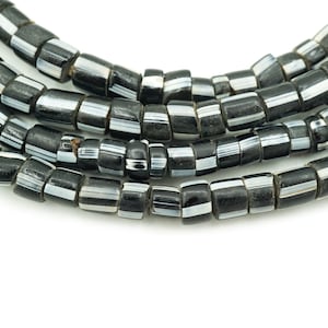 Old Venetian Glass African Beads (5-6mm) Black & White Striped Old Tribal Glass African Trade Beads - Venetian Beads (2261F516) Vintage