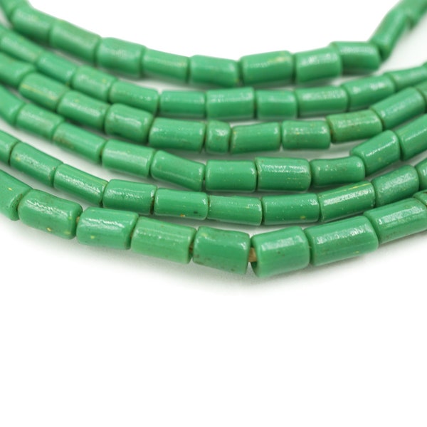 Vintage Green African Glass Tube Beads (3x6mm) Fern Green Glass Beads from Ghana - Wholesale African Trade Beads (2117F242) Coral