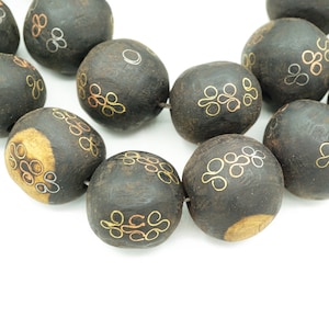 Very Large Handmade Ebony Wood Round Beads (25-33mm) African Hand Carved Polished Wood from Mali African Trade Beads (2195F538) Wood