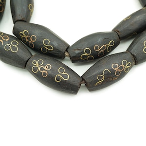 Large Handmade Ebony Wood Bacon Beads (15x25mm) African Hand Carved Polished Wood from Mali African Trade Beads (2196F527) Wood