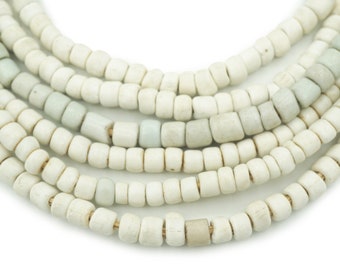 Large Vintage White Nigerian Goomba Beads (5-6mm) Aged Glass Antique Old African Trade Beads - Porcelain Glass Wholesale (2066F498) African