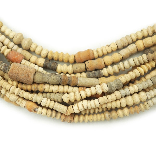 5 strands Old African Clay Beads (2.5-4mm) Beige, Terracotta Brown - Natural Old Tribal African Clay Beads - Rustic Beads (1778F057) Clay