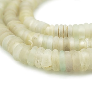 Antique Clear Beige Dutch Dogon Glass Beads 32&quot; Strand from Mali (8-13mm) Old Excavated Large Tribal African Beads (2057F029) Rustic