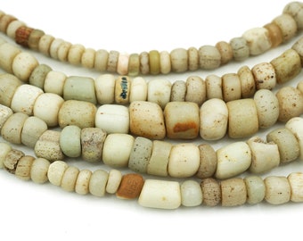 Ancient Excavated Djenne Beads from Mali, Africa (4-8mm) Roman Glass - White & Cream Old Antique Glass Trade Beads (2134C518) Rustic