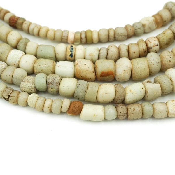 Ancient Excavated Djenne Beads from Mali, Africa (4-8mm) Roman Glass - White & Cream Old Antique Glass Trade Beads (2134C518) Rustic