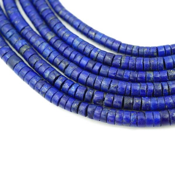 High Quality Lapis Lazuli Afghani Heishi Beads (3.5-4mm) Cylindrical Small Genuine Lapis Gemstone Made in Afghanistan (2111F502) Heishi