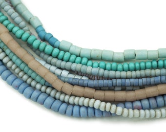 10 Strands of TINY Mixed Colors African Ghana Glass beads (1-2.5mm) Blues & Turquoise Tribal Beads - Vintage Trade Beads (2153F015) Venetian