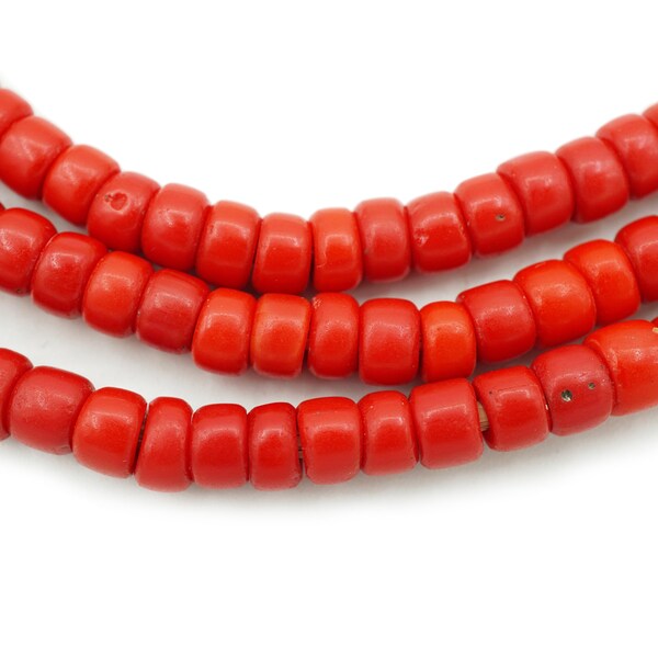 Vintage Matte Red Kenya Turkana and Maasai Beads (5mm) African Trade Beads Rustic Old Tribal Glass Trade Beads - Wholesale (360A103) African