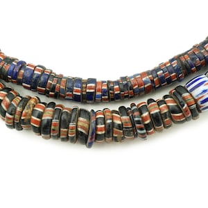 Antique Aja Venetian Chevron Glass African Beads (6-9mm) Mixed Old Tribal Glass Rustic Venetian Trade Beads (2186F549) Chevron