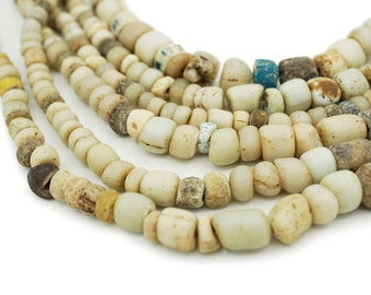 Ancient Excavated Djenne Beads from Mali, Africa (4-8mm) Roman Glass - White & Cream Old Antique Glass Trade Beads (2134B518) Rustic