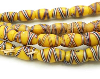 Small Old French Cross Yellow Striped Venetian Beads (5-6mm) Antique Venetian Mustard Yellow African Trade Beads Rustic (457C039) Venetian