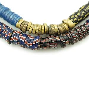 Antique Aja Venetian Chevron Glass African Beads (6-7mm) Blue Old Tribal Glass Rustic Venetian Trade Beads (2268O059) Chevron