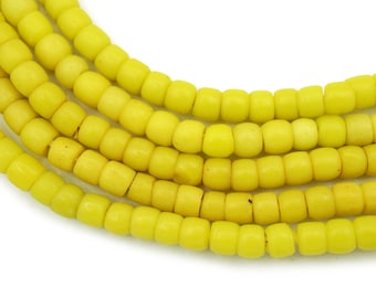 Vintage Matte Lemon Yellow Kenya Turkana and Maasai Beads (5mm) - African Trade Beads - Old Tribal Glass Beads (30A486) Rustic