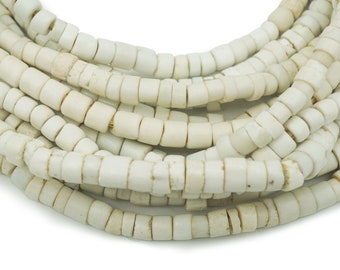 Vintage White Nigerian Goomba Beads (6-8mm) Aged Glass Antique Old African Trade Beads - Porcelain Glass Wholesale (2068F428) African