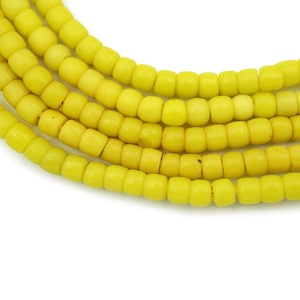 Vintage Matte Lemon Yellow Kenya Turkana and Maasai Beads (5mm) - African Trade Beads - Old Tribal Glass Beads (30A486) Rustic