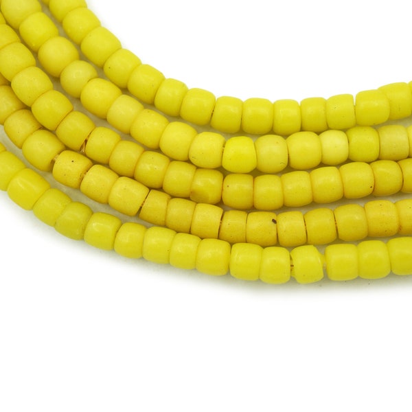 120 Vintage Matte Lemon Yellow Kenya Turkana and Maasai Beads (5mm) - African Trade Beads - Old Tribal Glass Beads (30-KEN-TUR)