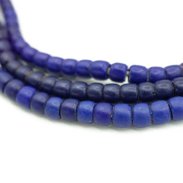Vintage Matte Midnight Blue Kenya Turkana and Maasai Beads (5mm) African Trade Beads - Old Tribal Glass Beads (32A576) Blue