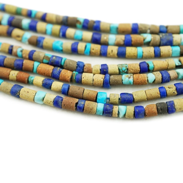 TINY Rustic Turquoise and Lapis Afghani Heishi Beads (2mm) Small Natural Gemstone Mixed Green & Blue Made in Afghanistan (2231F151) Green