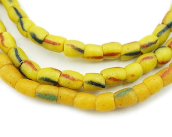 Yellow Krobo Sandcast Striped Ghana Beads (5-6mm) Mustard Yellow 100 Years Old Antique Trade Wholesale Ethnic Beads (2254A018) Recycled