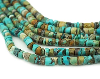 Small Rustic Turquoise Afghani Heishi Beads (3-4mm) Small Natural Turquoise Gemstone Made in Afghanistan Wholesale (2100F450) Gemstone