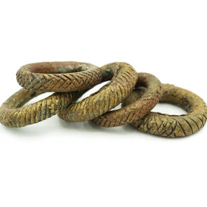 5 Large Antique Yoruba Brass Rings (30-32mm) Tribal African Trade Beads - Vintage Hand Forged Recycled Rustic Brass (1545F983) Rustic