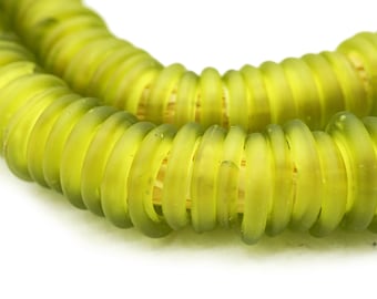 African Dogon Wound Glass Donut Beads Matte Olive Green - made in Venice Full Strand (14-16mm) Tribal African Trade Beads (2181F518) Green