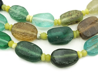 Afghani Ancient Roman Glass Oval Coin Beads (8-12mm) 15.5" Full Strand Old Recycled Roman Glass Beads from Afghanistan (2204F579) Rustic