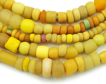 African Rare Yellow Orange and Black Venetian 1110P125 Antique Roman Glass Old Trade Beads Ancient Excavated Djenne Beads from Mali