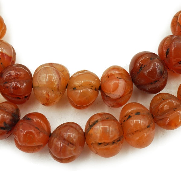 Vintage Naga Carnelian Stone Beads (8-10mm) Nepalese Melon Tribal Rustic Beads - Organic Handmade Tibetan Beads (1549F029) Carnelian